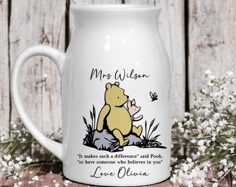 Personalised Bud Vase, Winnie The Pooh, Pooh Bear and Piglet, Gift for Her, Mothers Day