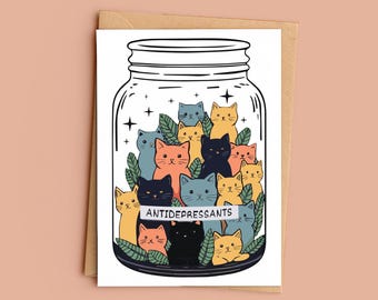 Funny Cat Greeting Card, Jar of Cats Card, 5x7 Cat Lover Card