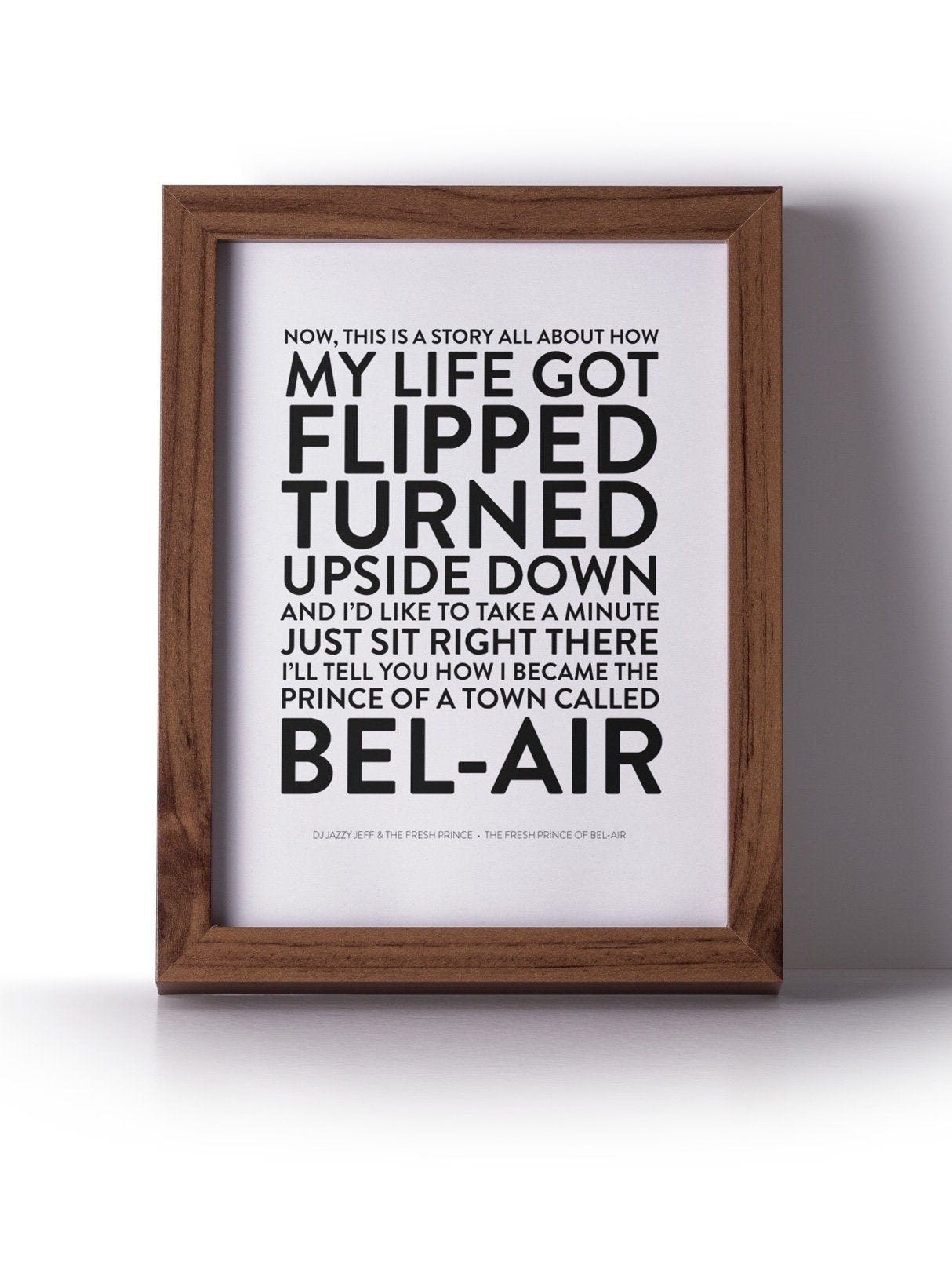 The Fresh Prince of Bel-Air, Song Lyric Wall Print, Home Decor, Wall Art,  Song Lyric Quote Print