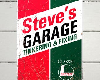 Personalised Vintage Oil Sign, Custom Garage Metal Wall Art for Workshop, Shed or Man Cave, Father's Day Gift for Dad
