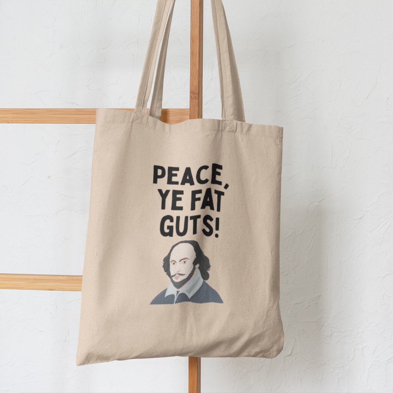 Shakespeare Tote Bag, Literary Gift, Shopping Bag, Peace Ye Fat Guts! Henry IV, Shakespeare Insults