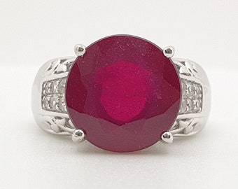 Impresionante anillo de rubí Niassa natural de 12 mm redondo de gran tamaño en plata de ley 925, Anillo de rubí exclusivo, Anillo de rubí rojo grande, Anillo de rubí redondo
