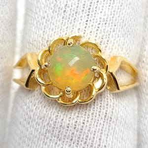 Natural Welo opal ring in 18k gold vermeil over 925 silver, Birthday Gift for her, Anniversary Gift, Mothers Day Gift, Dainty gold opal ring