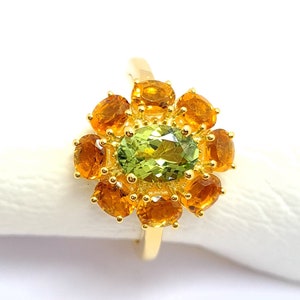 Natural AAA Green Tourmaline Oval Ring in 18k gold over silver. Engagement Ring, Gift For Her, Anniversary Gift, Birthday Gift ring (size 7)