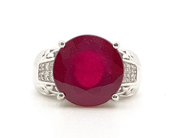Natural Niassa ruby stunning 12 mm round big size ruby ring in 925 Sterling Silver, Exclusive ruby ring, big red ruby ring, round ruby ring