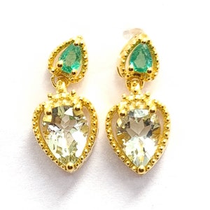 Natural Aquamarine Silver Earrings-Natural Zambian Emerald-Gift for Her-Anniversary Gift-Birthday Gift-Wedding Gift-Christmas Gift-18K Gold