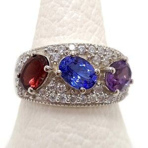 Natürlicher AAA Multi Edelstein Ring aus Platin über Sterling Silber, Tansanit Ring, Multi Farbe Edelstein Ring, Jubiläumsgeschenk für Sie.