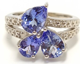 Natural AAA Arusha Tanzanite Pear Ring in silver, Tanzanite Wedding Ring, Engagement Ring, Anniversary Gift for her, Birthday Gift, Royal