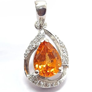 Natural AAA Spessartine garnet Pendant, Dainty orange pendant, Gift for Her, One of a kind orange garnet pear pendant, Rare garnet pendant