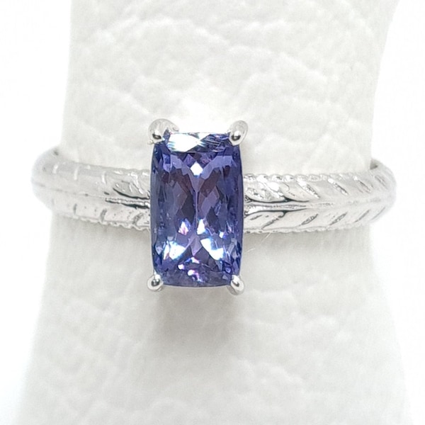 Natural AA Arusha Tanzanite Silver Ring, Elongated Cushion Solitaire Ring, Rectangle/ Baguette Solitaire, Engagement Ring, Anniversary Gift