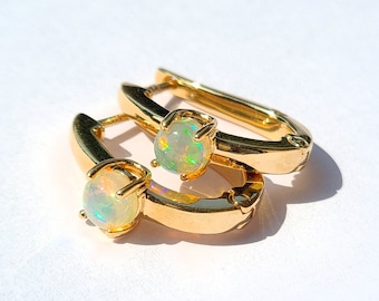 Natuurlijke opaal gouden hoepeloorbellen-massieve 14K geelgouden oorbellen-natuurlijke opaal huggies-oktober geboortesteen-opaal solitaire 20 mm Huggies-oorbellen