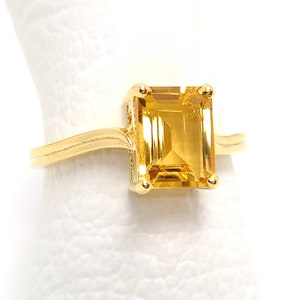 Natural Yellow Citrine 9*7 MM octagon ring, Yellow Solitaire ring, November Birthday Gift, Anniversary Gift, Gift For Her, Mothers Day Gift