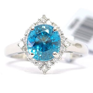 5 carats Blue zircon ring, Natural Blue zircon solitaire ring,  blue zircon platinum diamond ring, US size 7 ring, Cocktail blue zircon ring