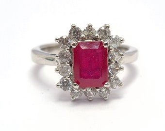 Natuurlijke rode robijn ring-robijn klassieke halo ring-robijn verlovingsring-robijn gouden trouwring-valentijnsdag cadeau ring-grote robijn solitaire ring