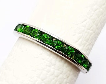Natural chrome diopside Ring-Solid 925 Sterling Silver Ring-Semi Eternity Ring-Minimalist Stackable ring-Green eternity Ring, birthday gift