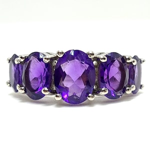 Natural AAA African Purple Amethyst Multi Oval ring in silver, Solitaire ring, Anniversary Gift For Her, Birthday Gift, February Birthstone