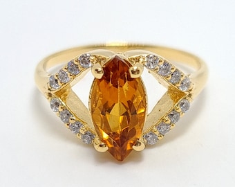Anel citrino AAA com pedras preciosas naturais, citrino marquise 10*5 mm, anel de ouro citrino, presente de aniversário, presente para ela, anel de pedra do mês de novembro