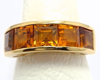 Natural AAA Yellow Citrine Ring-Semi Eternity Ring-925 Sterling Silver-18K Gold Citrine Ring-Minimalist Stackable Eternity Ring-Gift for Her