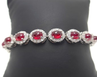 Pulsera de plata con óvalos de Niassa Ruby natural, pulsera de boda Ruby, regalo de aniversario, regalo para ella, pulsera de ropa nupcial, regalo de Acción de Gracias