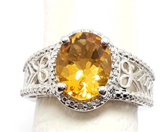 Natural Madeira Citrine Ring-AAAA Citrine Solitaire Ring-Statement Ring-Royal citrine ring-Yellow Engagement ring-Birthday gift yellow ring