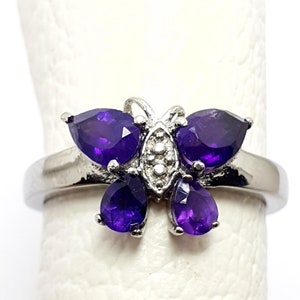 Natural Amethyst butterfly ring-Purple Amethyst butterfly ring-Birthday gift ring-Butterfly cocktail ring-Graduation gift-Christmas gift