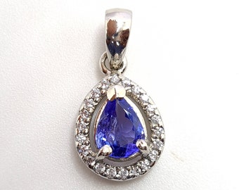 Natural AAA Tanzanite Pear Solitaire Pendant in Silver, Birthday Gift, Anniversary Gift, December Birthstone, Gift For Her, Christmas Gift