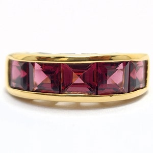 Natural AAAA Rhodolite Garnet Ring-Semi Eternity Ring-Solid 925 Sterling Silver Ring-18K Gold Garnet Ring-Minimalist Stackable Eternity Ring