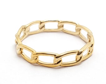 Yellow gold band-10K solid gold ring-Chain link ring-chain design gold band-Everyday wear gold ring-Birthday gift ring-anniversary gift ring