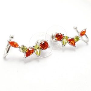 Ear climber Earrings-Orange gemstone Ear Climbers-Birthday gift-Thanksgiving gift-Wedding gift-Anniversary gift-Cocktail earring-Ear climber