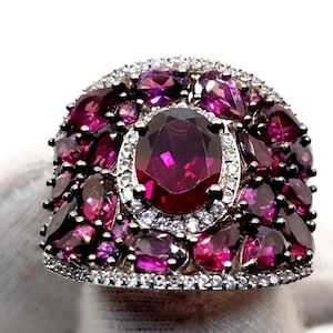 Natürlicher Orissa Rhodolite Granat Ring, ovaler Granat Ring, pink Ring, Granat Cocktail Ring, Geschenk für sie, Jubiläumsgeschenk, Verlobungsring