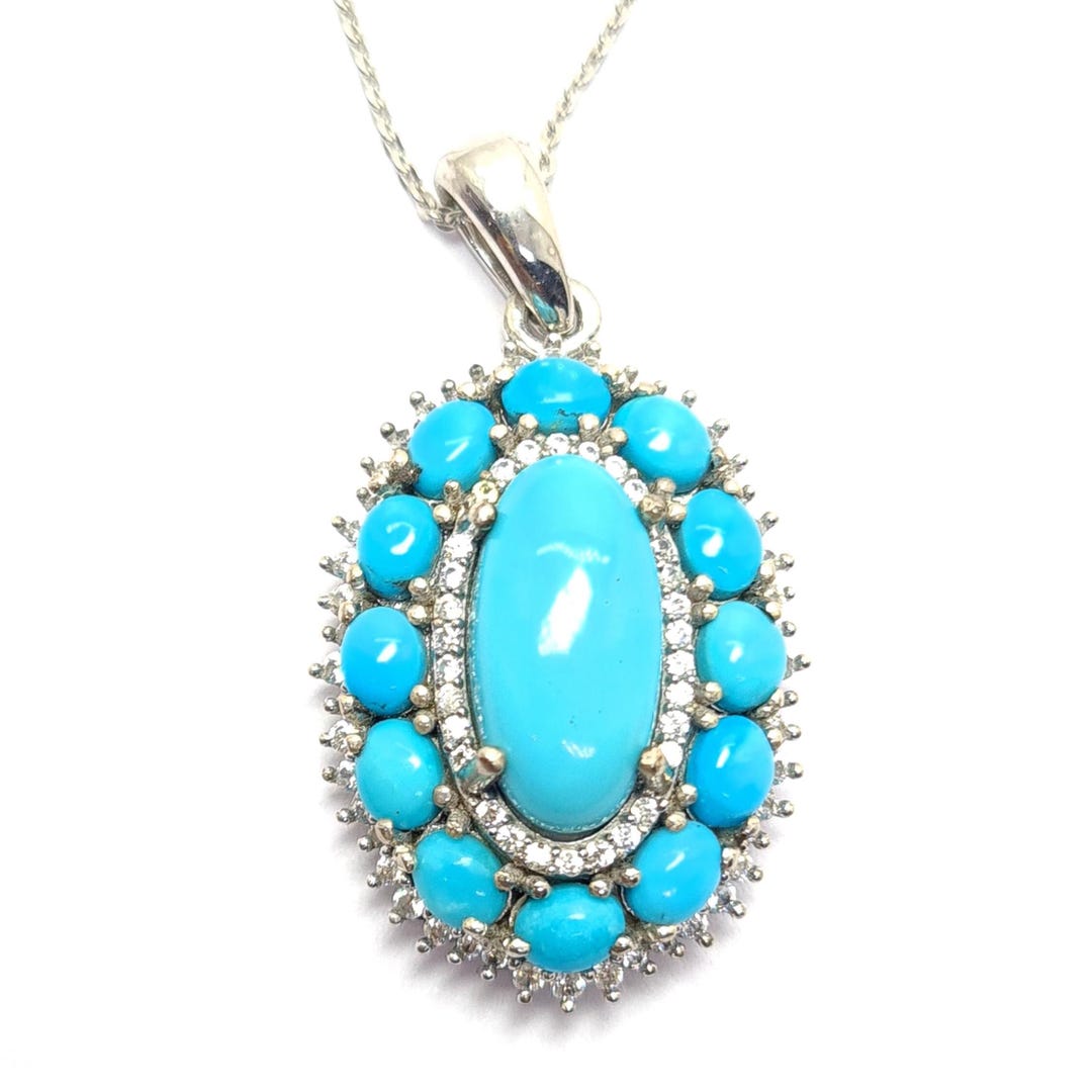 Natural Sleeping Beauty Turquoise Oval Cabochon Sterling Silver Pendant ...