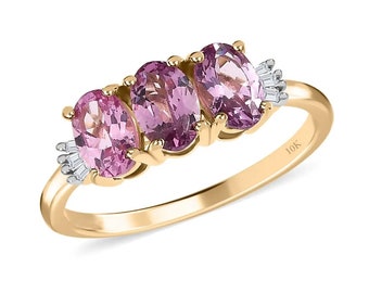 Natural Purple spinel Diamond Ring, Engagement Ring, Anniversary Gift ring, Pink Wedding Gift, Pink Cocktail ring, triple stone diamond ring