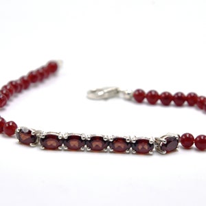 Natural Red Garnet beads bracelet- Garnet silver bracelet- Exclusive semi-beaded bracelet- Charm bracelet-Top red garnet tennis bracelet.
