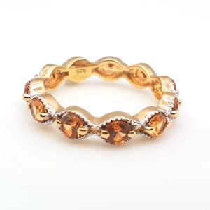Natural Brazilian Citrine rounds studded eternity Ring in 14K gold over 925 Sterling Silver, Citrine Yellow ring, citrine eternity ring.