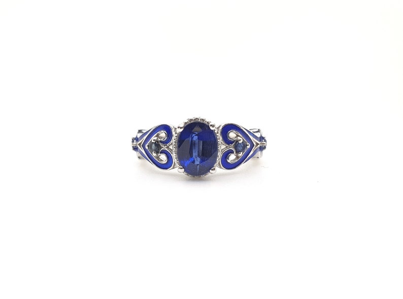 Blue Kyanite ring Blue enamel ring,blue kyanite enamel ring Natural top quality blue kyanite oval studded enamel work sterling silver ring