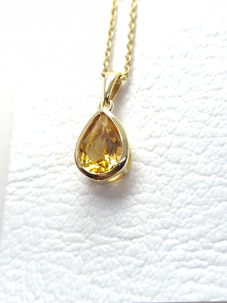 Natural Yellow Citrine Pear Pendant Necklace Solid 925 Sterling Silver ...