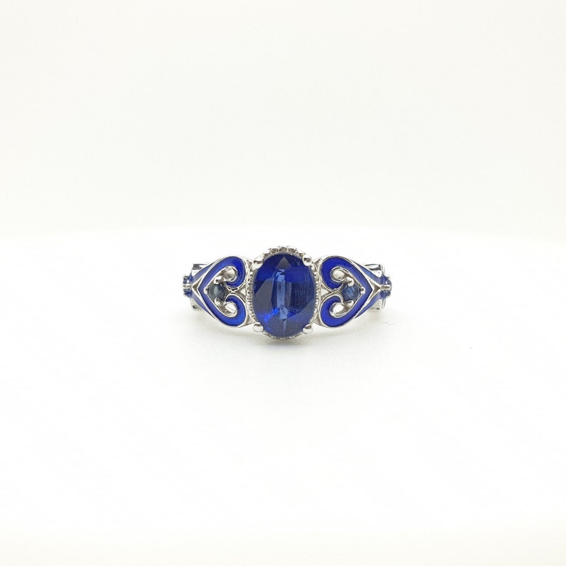 Blue Kyanite ring Blue enamel ring,blue kyanite enamel ring Natural top quality blue kyanite oval studded enamel work sterling silver ring