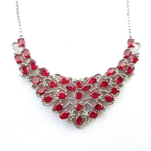 Natural Niassa Ruby silver necklace, Red ruby Necklace, real rubies anniversary necklace, Oval & pears ruby necklace, Ruby cluster necklace