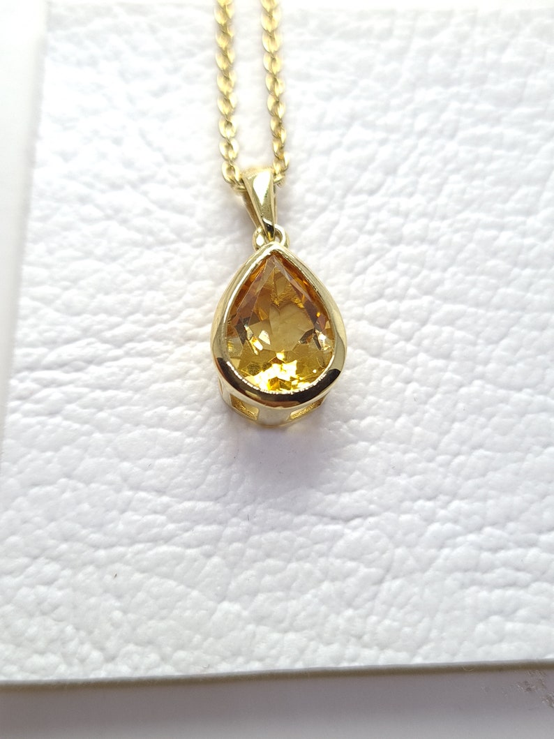 Natural Yellow Citrine Pear Pendant Necklace Solid 925 Sterling Silver ...
