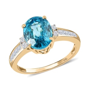 5 carats Blue zircon gold ring-Natural Blue zircon solitaire ring-Cambodian blue zircon oval ring-US size 6 ring-10K gold blue zircon ring