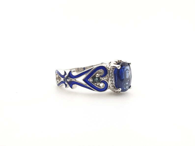 Blue Kyanite ring Blue enamel ring,blue kyanite enamel ring Natural top quality blue kyanite oval studded enamel work sterling silver ring