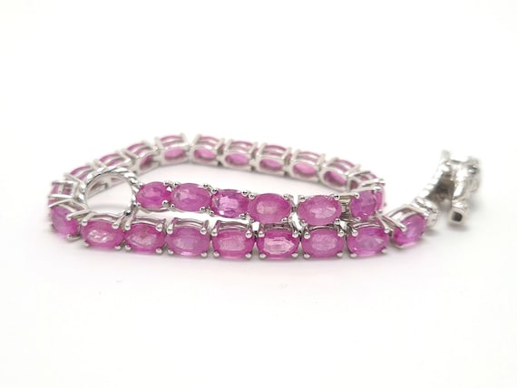 Natural Fissure Filled Pink Sapphire Ovals Tennis Silver