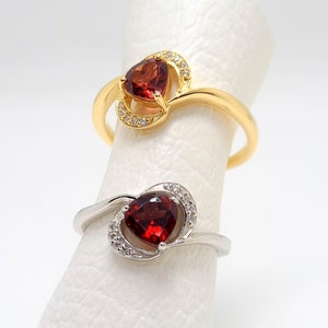 Natural Red Garnet Heart shape ring, Engagement ring, Anniversary gift ring, Red Heart Stone ring, Birthday gift ring, Valentine gift ring