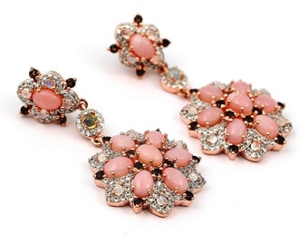 Örhängen med naturliga rosa opaler i roséguld över 925 sterlingsilver, alla hjärtans dag-present, jubileumspresent, present till henne, födelsedag