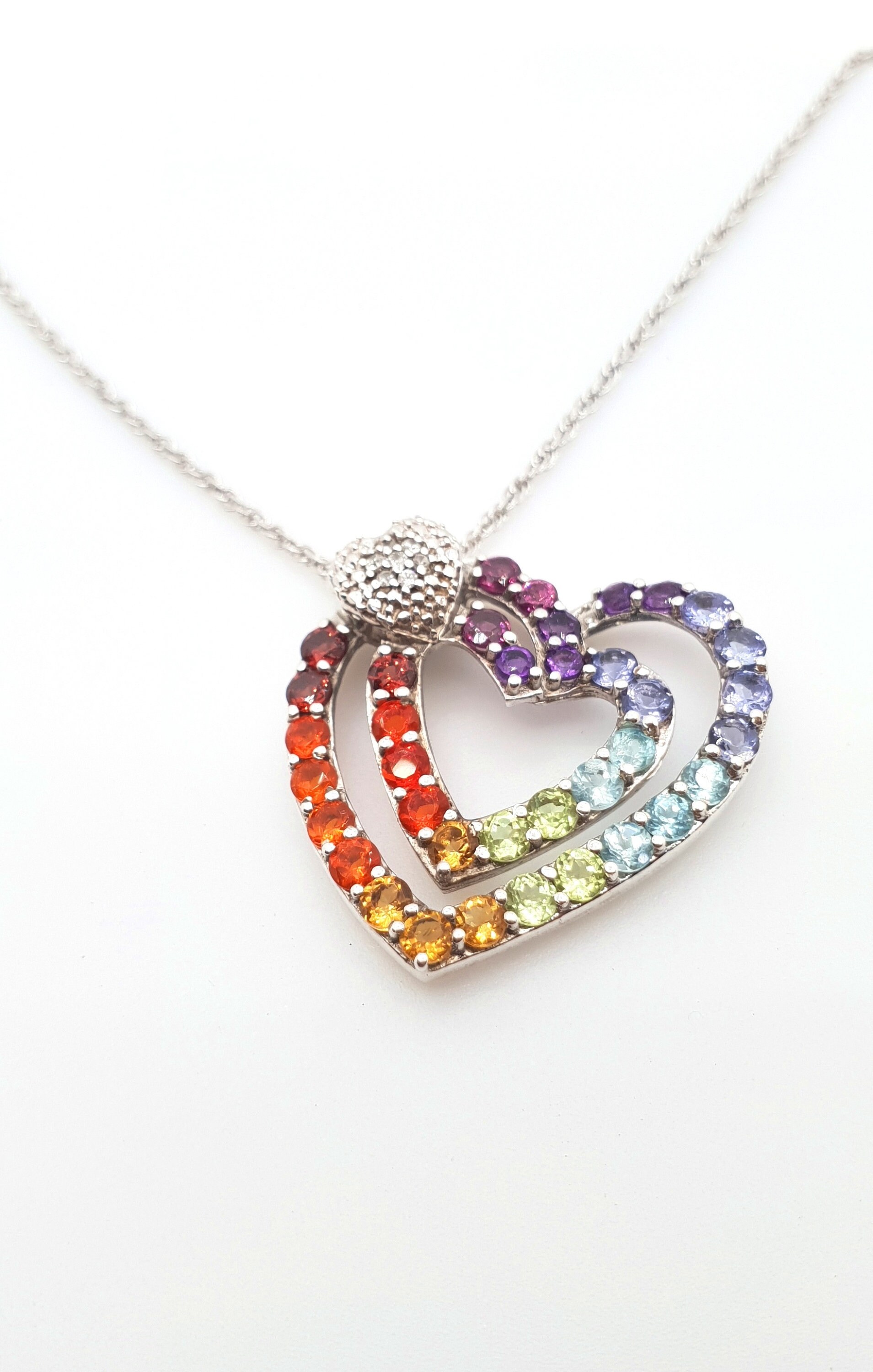 Natural Multi Gemstone Dual Heart Pendant Designer Rainbow Etsy UK