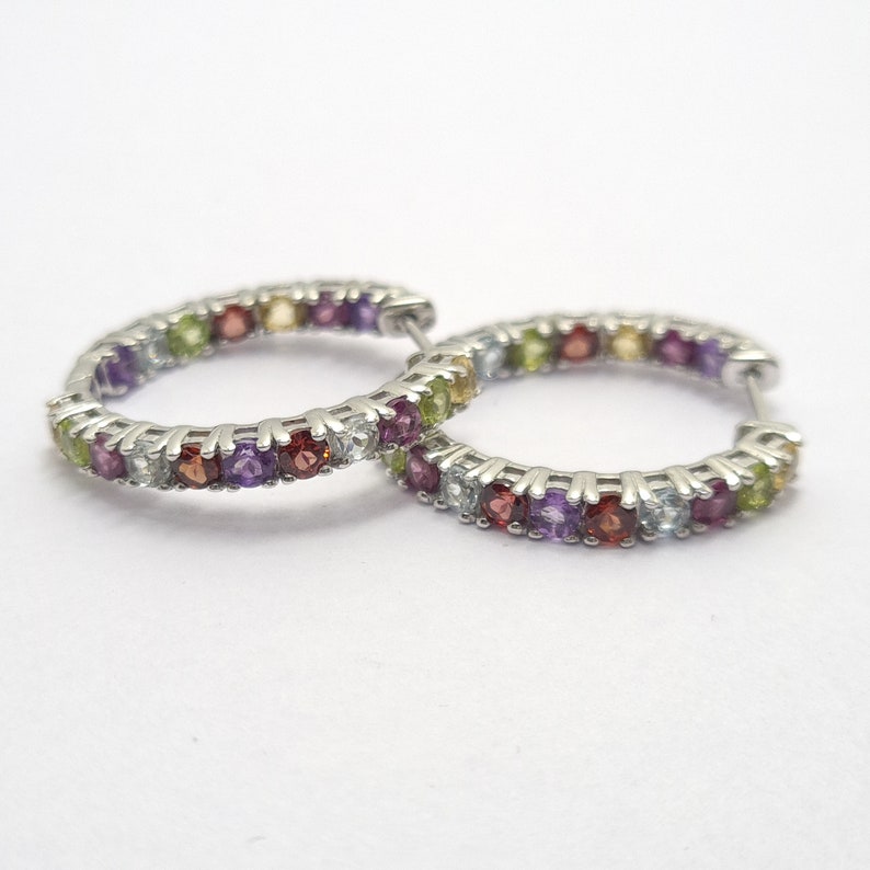 Natural Multi Gemstone Hoop Earrings Rainbow Huggies Earrings-hoop ...