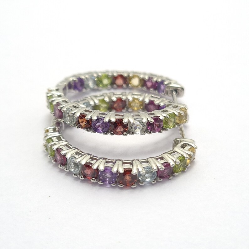 Natural Multi Gemstone Hoop Earrings Rainbow Huggies Earrings-hoop ...