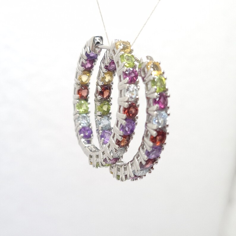 Natural Multi Gemstone Hoop Earrings Rainbow Huggies Earrings-hoop ...