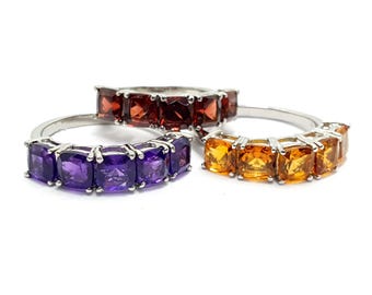 Natural cushions eternity Ring-Semi Eternity Ring-Minimalist Stackable Eternity Ring-January Birthstone Ring-Garnet eternity ring-Amethyst