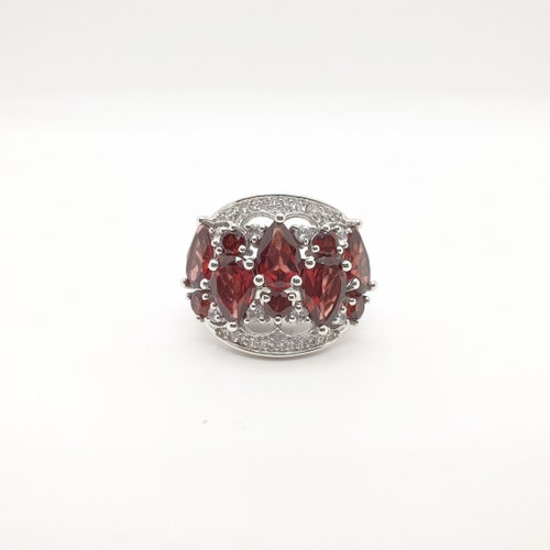 Natural Gemstone Red Garnet Christmas ring in platinum over brass, Christmas ring, Red Garnet ring, red garnet shops pears studded cocktail ring.